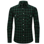 Bestgift Flanel Uzun Kollu Çift Cepli Siyah Erkek Gömlek