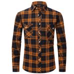 Bestgift Flanel Uzun Kollu Çift Cepli Turuncu Erkek Gömlek