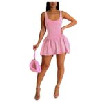 Bestgift Gündelik Elbise Kolsuz Kaşkorse Ekleme Kabarık Belli, Pembe, L