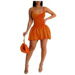 Bestgift Gündelik Elbise Kolsuz Kaşkorse Ekleme Kabarık Belli, Turuncu, XL