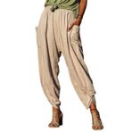 Bestgift Günlük Pantolon Yazlık Pamuklu Keten Pantolon Bayan Fener Pantolon Gevşek, kayısı, XL