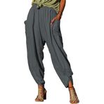 Bestgift Günlük Pantolon Yazlık Pamuklu Keten Pantolon Bayan Fener Pantolon Gevşek, koyu gri, XL