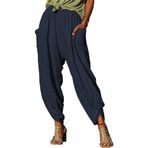 Bestgift Günlük Pantolon Yazlık Pamuklu Keten Pantolon Bayan Fener Pantolon Gevşek, Tibet Mavisi, L