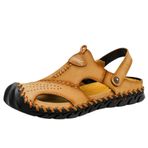Bestgift Haki Büyük Boy Deri Rahat Erkek Sandalet