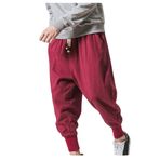 Bestgift Harlan Wine Red Keten Elastik Erkek Pantolon
