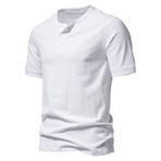 Bestgift Henry Beyaz Üç Düğmeli Erkek Kısa Kollu T-shirt