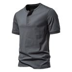 Bestgift Henry Koyu Gri Üç Düğmeli Erkek Kısa Kollu T-shirt