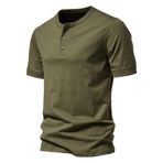 Bestgift Henry Ordu Yeşili Üç Düğmeli Erkek Kısa Kollu T-shirt