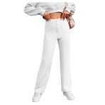 Bestgift Kadın rahat düz bacak pantolon yüksek bel düğmesi elastik cepler ile, Beyaz, 4XL