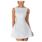Bestgift Kadın's yüksek bel elbise düz renk yuvarlak boyun kolsuz Backless, Beyaz, XS