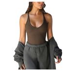 Bestgift Kolsuz Tank top Kaşkorse Bluz Dip Gömlek Örme Kadınlar Seksi Zayıflama, Kahve, XL