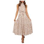 Bestgift Polka Dot Bej Uzun Askılı Kadın Elbise