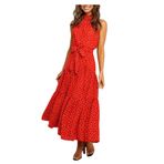Bestgift Polka Dot Kırmızı Uzun Askılı Kadın Elbise