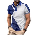 Bestgift Polo Mavi Royal Blau Kısa Kollu Fermuar Yaka Erkek Gömlek
