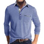 Bestgift Polo Yaka Mavi Light Blue Uzun Kollu Erkek Gömlek