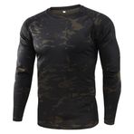 Bestgift Resim Rengi 14 Yuvarlak Boyun Uzun Kollu Kamuflaj Erkek T-Shirt