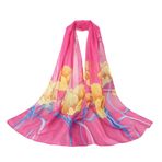 Bestgift Resim Rengi 7 Şifon İpek 150x150 cm Kadın Eşarp Şal