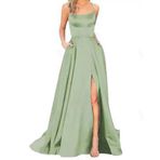 Bestgift Straplez Yeşil Light Green Uzun Kadın Abiye