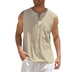 Bestgift Tank Top Haki Bağcıklı Kısa Kollu Erkek T-shirt