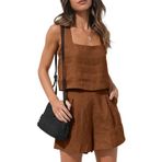 Bestgift Tank Top Koyu Kahverengi Günlük 2 Parça Kadın Şort Set