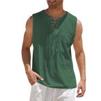 Bestgift Tank Top Koyu Yeşil Bağcıklı Kısa Kollu Erkek T-shirt