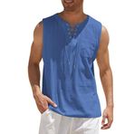 Bestgift Tank Top Mavi Bağcıklı Kısa Kollu Erkek T-shirt