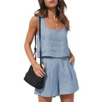 Bestgift Tank Top Mavi Light Blue Günlük 2 Parça Kadın Şort Set