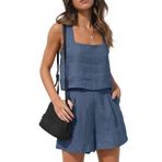 Bestgift Tank Top Mavi Royal Blau Günlük 2 Parça Kadın Şort Set