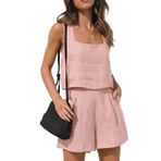 Bestgift Tank Top Pembe Kırmızı Günlük 2 Parça Kadın Şort Set