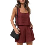 Bestgift Tank Top Wine Red Günlük 2 Parça Kadın Şort Set
