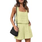 Bestgift Tank Top Yellow Günlük 2 Parça Kadın Şort Set