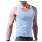 Bestgift Tank Tops Gök Mavisi Bisiklet Yaka Erkek Spor Atlet