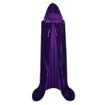 Bestgift Üniseks Tam Boy Kapüşonlu Cadılar Bayramı Elbisesi Pelerin Uzun Kadife Pelerin Cosplay Kostüm Mor 150 cm