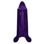 Bestgift Üniseks Tam Boy Kapüşonlu Cadılar Bayramı Elbisesi Pelerin Uzun Kadife Pelerin Cosplay Kostüm Mor 51"