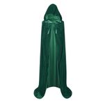 Bestgift Üniseks Tam Boy Kapüşonlu Cadılar Bayramı Elbisesi Pelerin Uzun Kadife Pelerin Cosplay Kostüm Yeşil 170 cm
