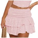 Bestgift Y2K Pembe Kırmızı Çok Katmanlı Kadın Etek