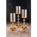 Besthırdavat Kristal Taşlı Ayaklı Gold Şamdan 3'lü Set