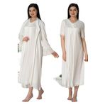 Bestin Kadın DW5035EF-869BST0012179 Ekru Sabahlıklı Dantelli Hamile Lohusa Gecelik Takım