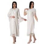 Bestin Kadın DW5045EF-86D0018320518 Ekru Sabahlıklı Dantelli Hamile Lohusa Gecelik Takım