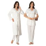 Bestin Kadın Ekru Hamile Lohusa Sabahlıklı Pijama Takımı, M, DT8024EF-89D0018311743