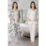 Bestin Kadın Ekru Hamile Lohusa Sabahlıklı Pijama Takımı, S, DW8094EF-19804IGP252344