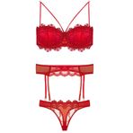 Bestin Kadın Kırmızı Destekli Dolgulu Sütyen, String Külot Ve Jartiyer Takım, 85B, D2491NTX-89D0018323205