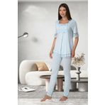 Bestin Kadın Mavi Dantelli Hamile Lohusa Pijama Takımı, XL, DT6032EF-19804IGP253571