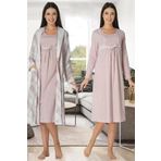 Bestin Kadın Pembe Hamile Lohusa Sabahlık Ve Gecelik Takım, L, DS8085EF-86D0018320011