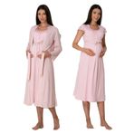 Bestin Kadın Pembe Sabahlıklı Hamile Lohusa Gecelik Takımı, S, DS6015EF-86D0018319635
