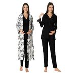 Bestin Kadın Siyah Hamile Lohusa Sabahlıklı Pijama Takımı, L, DW8094EF-869DS00018310097