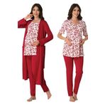 Bestin Kadın Vişne Hamile Lohusa Sabahlıklı Pijama Takımı 3'lü Set 8014, M, CN8014EF-89C0018311051