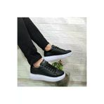 BESTOF AYAKKABI Bestof 150 Siyah-Beyaz Fuspetli Sneaker Düz Taban Spor Ayakkabı AYKSAYAK-000710