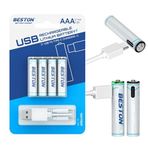 BESTON Şarj Edilebilir AAA Lityum Pil | 1.5V 400mAh 660mWh, USB-C Şarjlı, 1000+ Döngü, Sabit Voltaj Çıkışlı, Mikrofon, Oyuncak ve Küçük Cihazlar İçin, 3AC-18