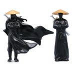 BESTonZON 2 Adet Şövalyelik Biblolar Japon Bahçe Dekoru Japon Heykeli Mini Balıkçı Figürleri Japon Zen Bahçesi Dekorasyonu Mini Peyzaj Dekorasyonu Antik Figür Heykel Black Plastik
